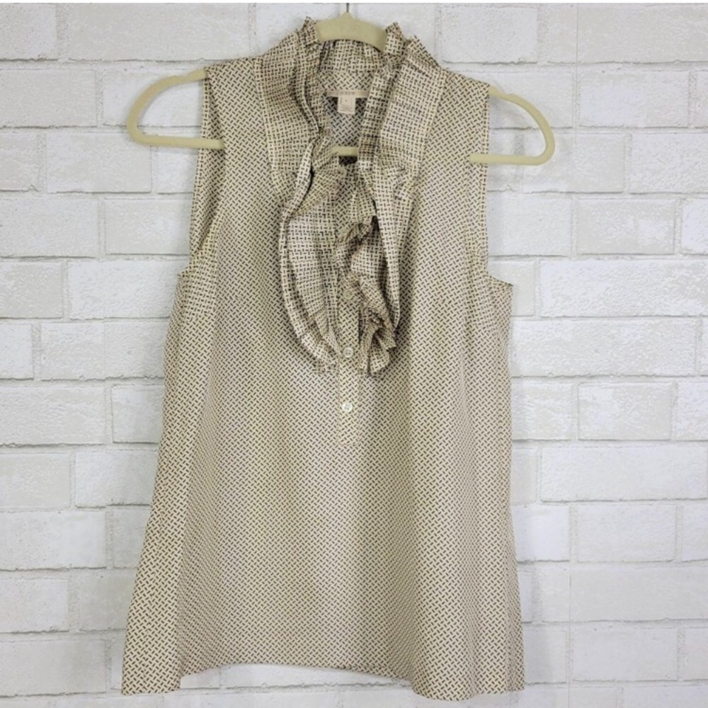 J Crew Calista Ivory Flecked Silk Ruffle Tank Blouse Cami Top
